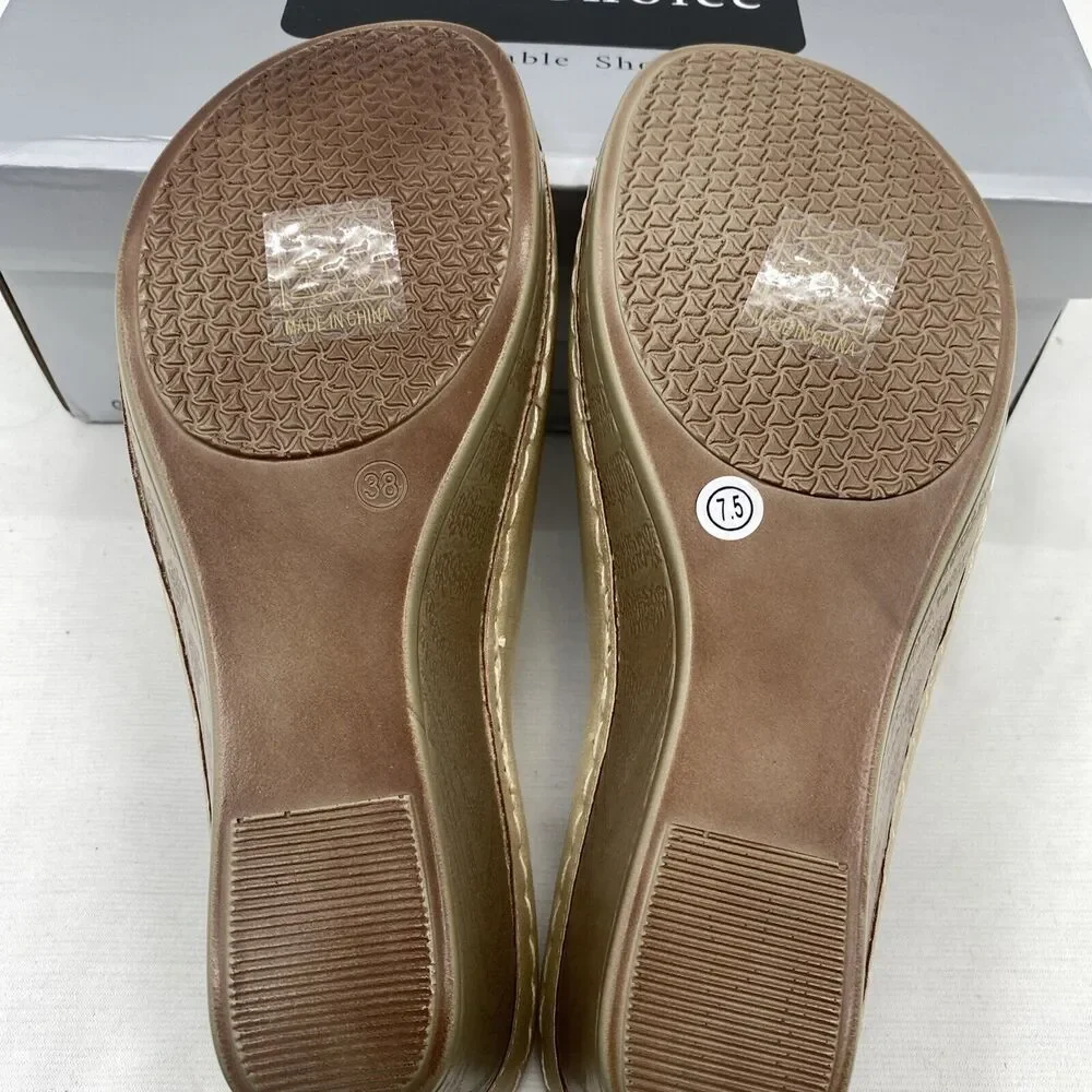 Good Choice Shoes Women's Naples Flower Wedge Sandals Size 7.5 Natural